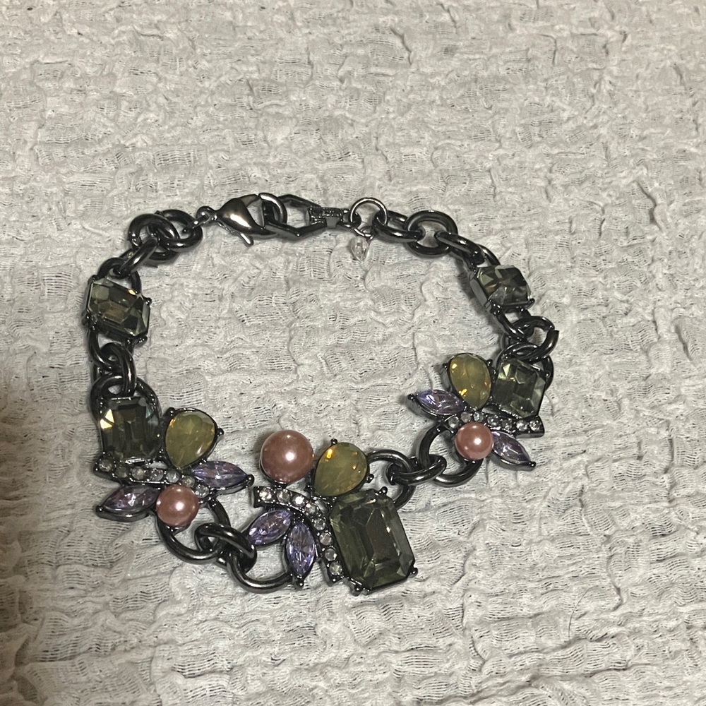 Simply Vera Vera Wang Multi-Color Crystal, Pearl & Gunmetal Link Bracelet